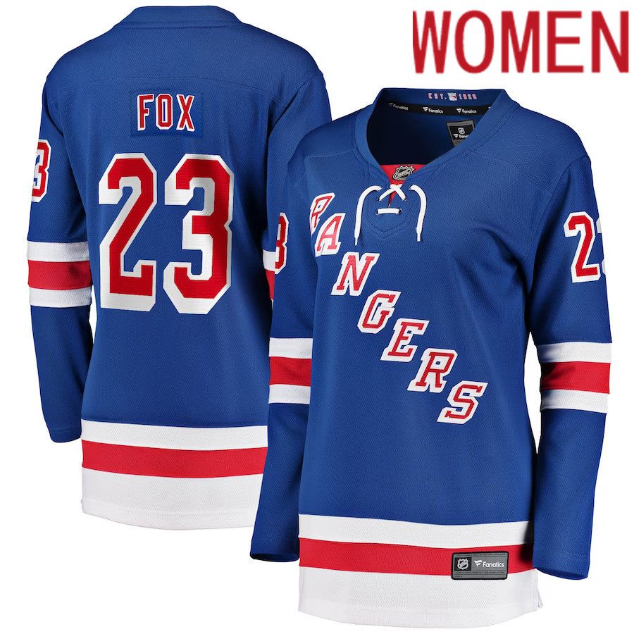 Women New York Rangers 23 Adam Fox Fanatics Branded Blue Home Breakaway NHL Jersey